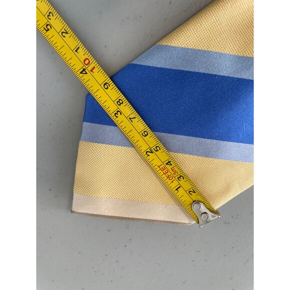 Frangi Silk Striped Necktie One Size Yellow Blue Beige Business Casual Academia - Picture 6 of 7